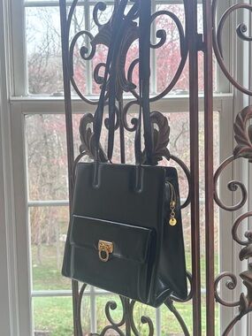 *Project* Authentic Ferragamo Black Parent Leather Shoulder Bag